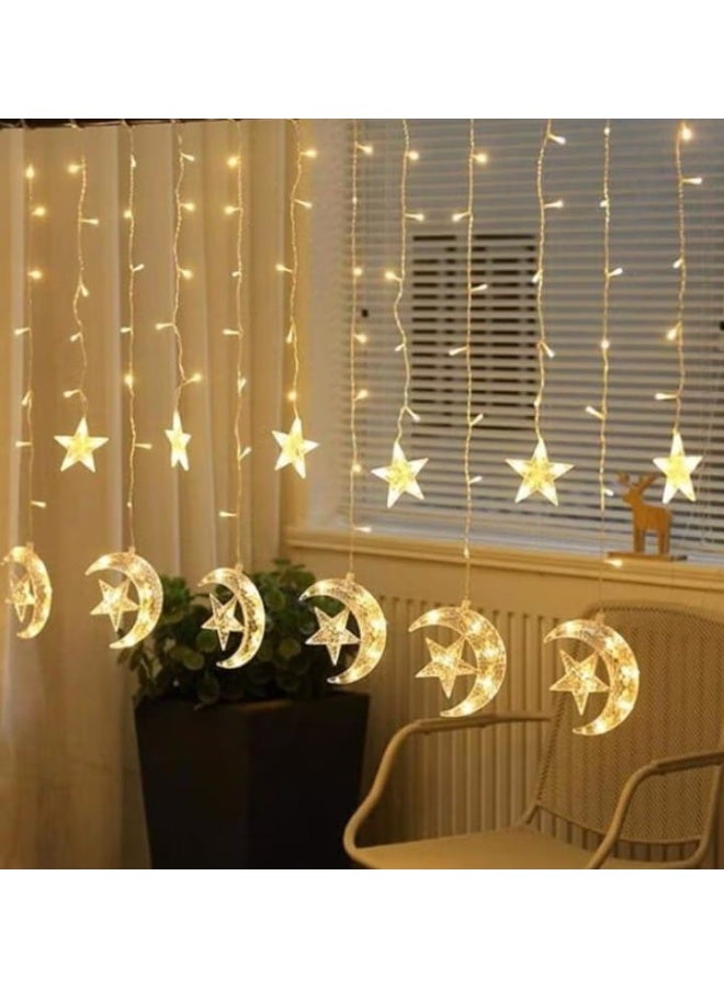 سلسلة إضاءة LED مكونة من 10 قطع على شكل نجمة وهلال رمضاني، مثالية لتزيين منزلك خلال شهر رمضان. تضيف لمسة مضيئة واحتفالية ساحرة للطاولات، الغرف، أو أي زاوية ترغب في إبرازها، لتخلق أجواء رمضانية ممتعة ومبهجة للجميع. 🌙💡✨ - Image 1